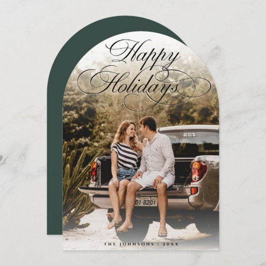 Elegant Script Modern Arch 1 Photo Christmas Card 招待状 (正面/裏面)