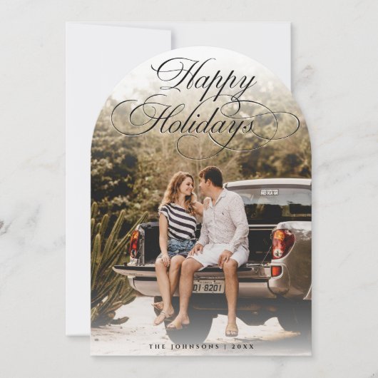 Elegant Script Modern Arch 1 Photo Christmas Card 招待状 (正面)