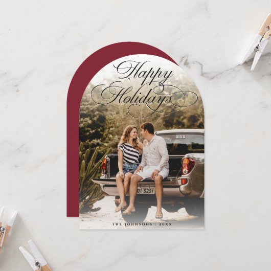 Elegant Script Modern Arch 1 Photo Christmas Card 招待状 (正面/裏面インサイチュ)