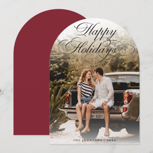 Elegant Script Modern Arch 1 Photo Christmas Card 招待状 (正面/裏面)