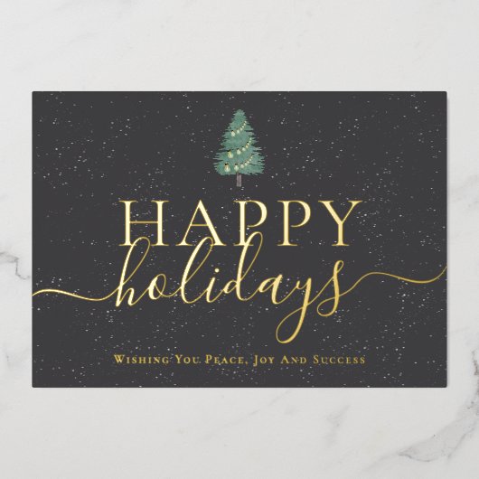 Elegant script modern festive pine tree Business 箔シーズンカード (正面)
