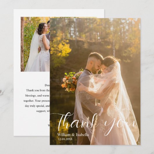 Elegant Script Modern Flat Thank You Card サンキューカード (正面/裏面)