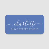 Elegant Script Modern Name Blue Business  名札 (正面)