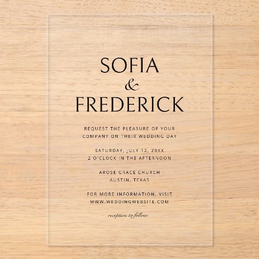 Elegant Script Modern Transparent Template Acrylic アクリル招待状 (正面)