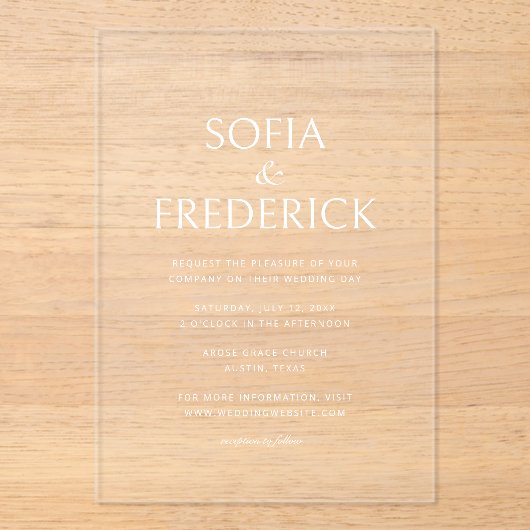 Elegant Script Modern Transparent White アクリル招待状 (正面)