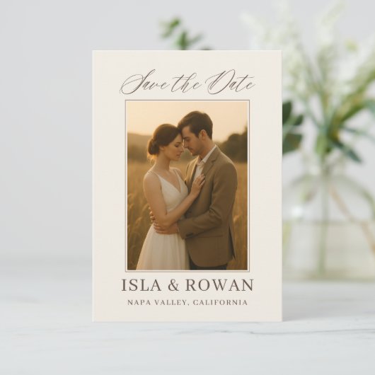 Elegant Script Modern Wedding Photo セーブザデート (スタンド正面)