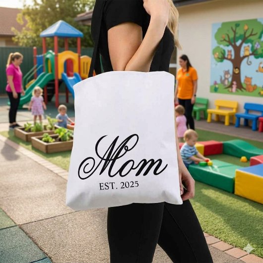 Elegant Script Mom Est Year Custom Gift トートバッグ