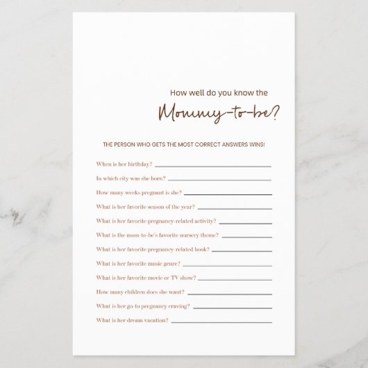 Elegant Script Mommy To Be Trivia Brown Minimalist チラシ (正面)