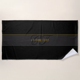 Elegant Script Monogram Black & Gold ビーチタオル