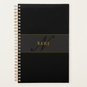 Elegant Script Monogram Black & Gold プランナー手帳 (正面)
