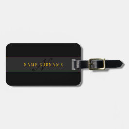 Elegant Script Monogram Black & Gold ラゲッジタグ