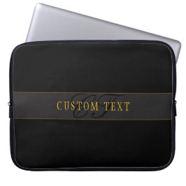 Elegant Script Monogram Black & Gold ラップトップスリーブ
