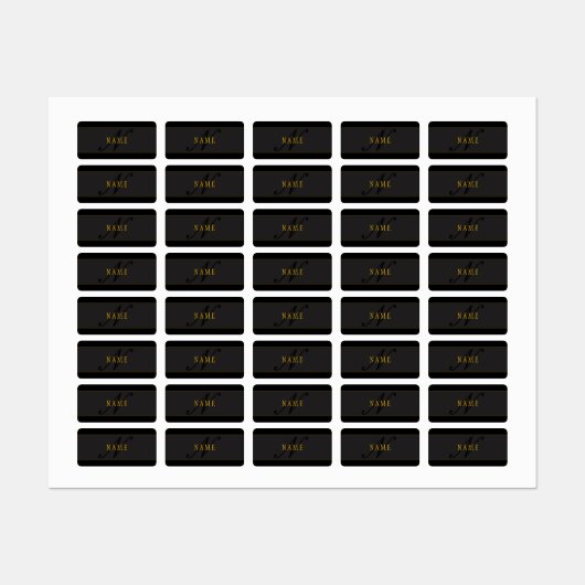 Elegant Script Monogram Black & Gold ラベル (シート)
