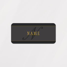 Elegant Script Monogram Black & Gold ラベル