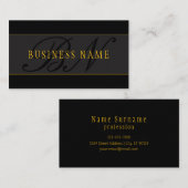 Elegant Script Monogram Black & Gold 名刺 (正面/裏面)