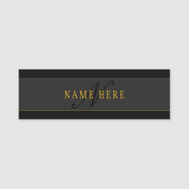 Elegant Script Monogram Black & Gold 名札