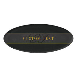 Elegant Script Monogram Black & Gold 名札