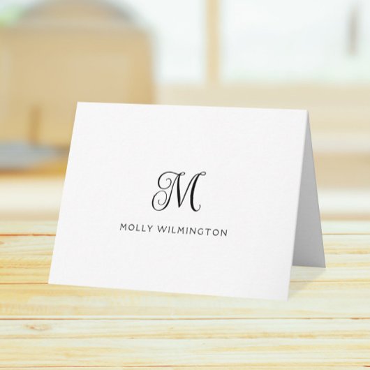 Elegant Script Monogram Black White Note Cards サンキューカード