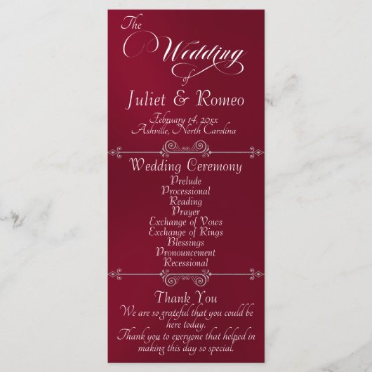 Elegant Script & Monogram - Burgundy Wedding プログラム (正面)
