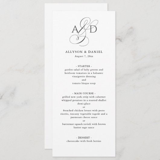 Elegant Script Monogram Classic Wedding Menu 招待状 (正面/裏面)