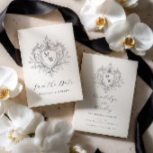 Elegant script monogram crest  セーブザデート