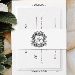 Elegant Script Monogram Crest Wedding 招待状ベリーバンド
