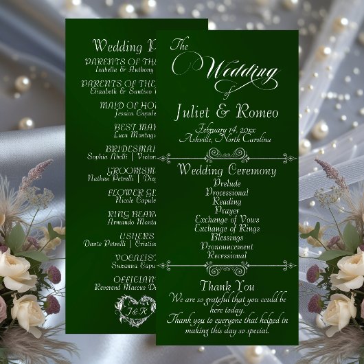 Elegant Script & Monogram - Emerald Wedding プログラム