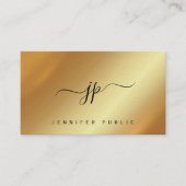 Elegant Script Monogram Gold Premium Pearl Paper 名刺 (正面)