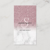  Elegant Script Monogram Marble Rose Gold Glitter 名刺 (正面)