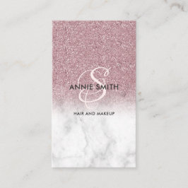  Elegant Script Monogram Marble Rose Gold Glitter 名刺