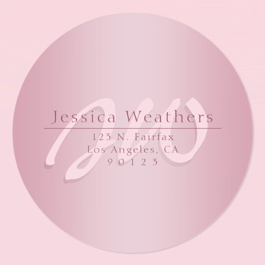 Elegant Script Monogram Mauve Ombre Return Address ラウンドシール
