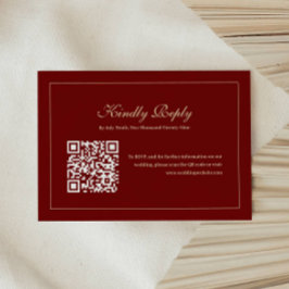 Elegant Script Monogram Wine Red QR Code Wedding 出欠カード