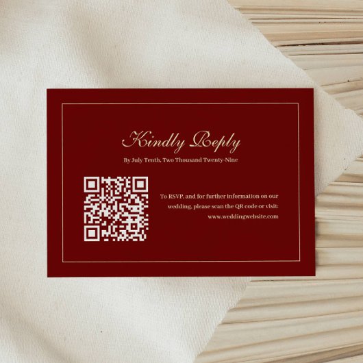 Elegant Script Monogram Wine Red QR Code Wedding 出欠カード