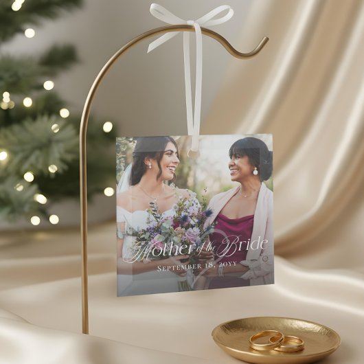 Elegant Script Mother of the Bride Photo Keepsake ガラスオーナメント