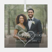 Elegant Script Mother of the Groom Photo Keepsake ガラスオーナメント (正面)