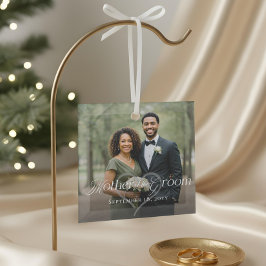 Elegant Script Mother of the Groom Photo Keepsake ガラスオーナメント