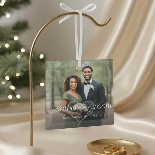Elegant Script Mother of the Groom Photo Keepsake ガラスオーナメント
