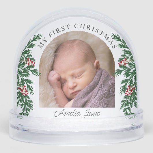 Elegant Script My First Christmas Photo Snow Globe (正面)