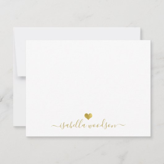 Elegant Script Name Faux Gold Foil Heart  ノートカード (正面)