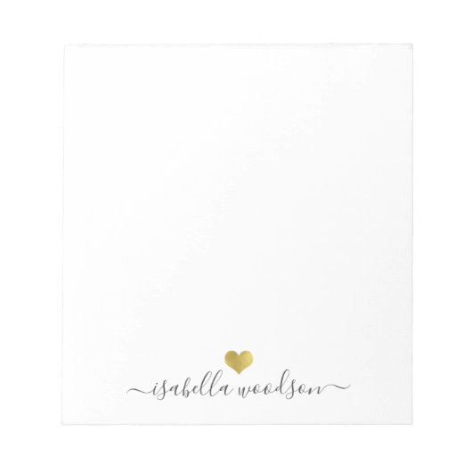 Elegant Script Name Faux Gold Foil Heart  ノートパッド (正面)