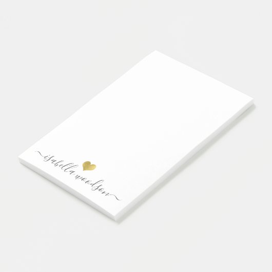 Elegant Script Name Faux Gold Foil Heart ポストイット (アングル)