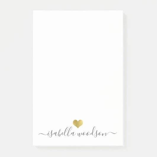 Elegant Script Name Faux Gold Foil Heart  ポストイット (正面)