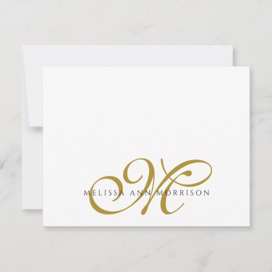 Elegant Script Name Gold Monogram  ノートカード (正面)