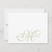 Elegant Script Name Green Monogram Flat Note Card ノートカード (正面)