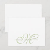 Elegant Script Name Green Monogram Flat Note Card ノートカード (正面/裏面)