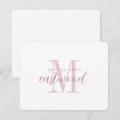 Elegant Script Name Pink Monogram Flat Note Card ノートカード (正面/裏面)