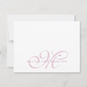 Elegant Script Name Pink Monogram Flat Note Card ノートカード (正面)