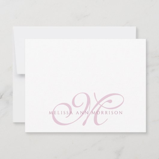 Elegant Script Name Pink Monogram Flat Note Card ノートカード (正面)