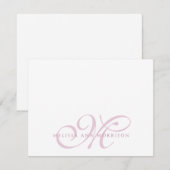 Elegant Script Name Pink Monogram Flat Note Card ノートカード (正面/裏面)