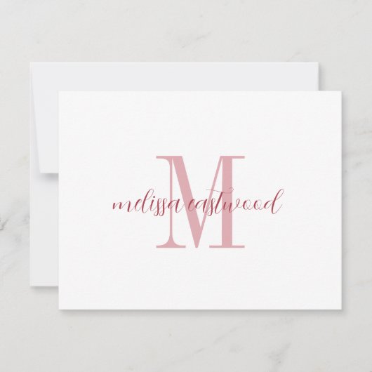 Elegant Script Name Rose Monogram Flat Note Card ノートカード (正面)